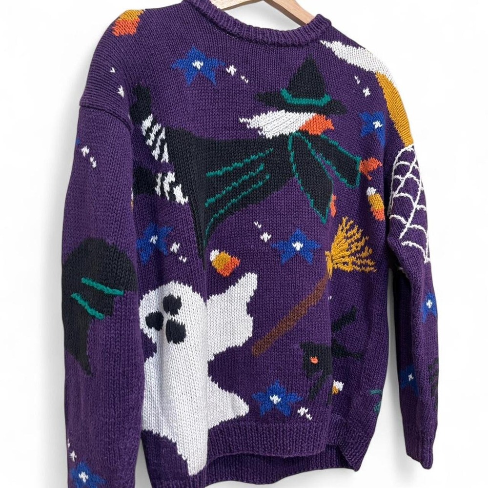 Vintage Signatures Northern Isles Hand Knit Halloween Sweater Purple L